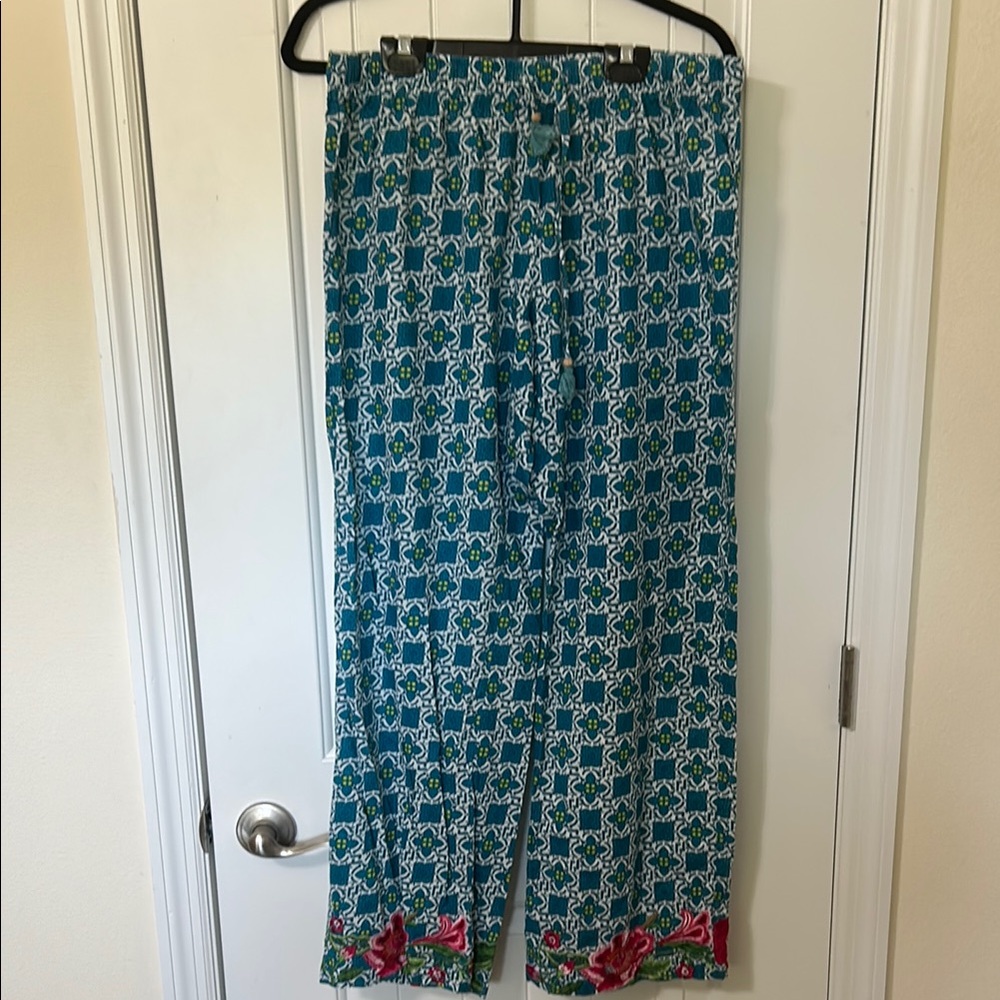 Cost Plus World Market Teal Patterned Pants